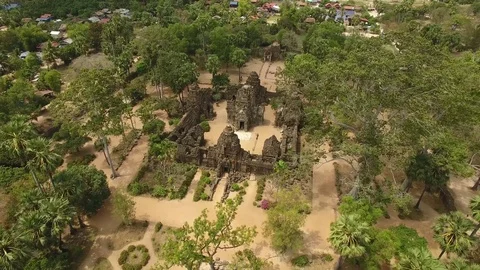 Aerial view over Ta Prohm Temple - Angkor, Cambodia Stock Footage 83533794