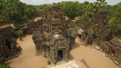 Aerial view over Ta Prohm Temple - Angkor, Cambodia Stock Footage 83533890