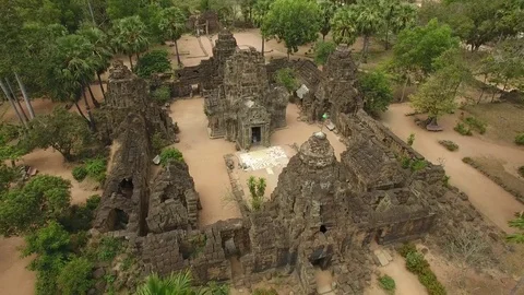 Aerial view over Ta Prohm Temple - Angkor, Cambodia Stock Footage 83533893