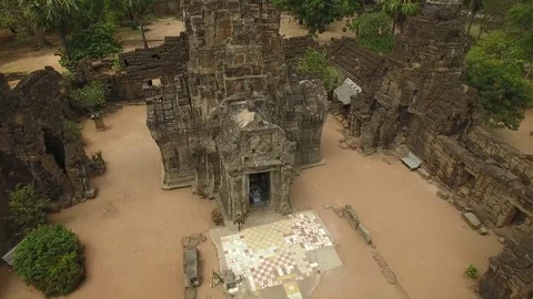 Aerial view over Ta Prohm Temple - Angkor, Cambodia Stock Footage 83533895