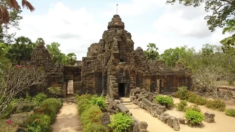 Aerial view over Ta Prohm Temple - Angkor, Cambodia Stock Footage 83533898