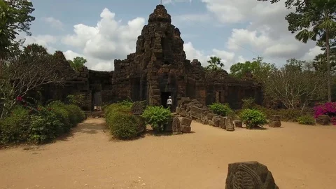 Aerial view over Ta Prohm Temple - Angkor, Cambodia Stock Footage 83533914