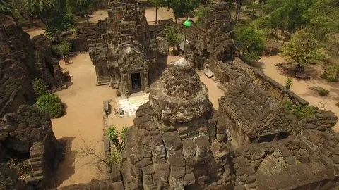 Aerial view over Ta Prohm Temple - Angkor, Cambodia Stock Footage 83533917