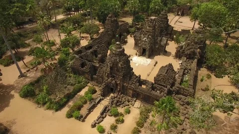 Aerial view over Ta Prohm Temple - Angkor, Cambodia Stock Footage 83533920