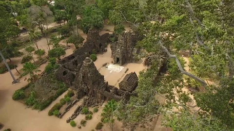 Aerial view over Ta Prohm Temple - Angkor, Cambodia Stock Footage 83533923