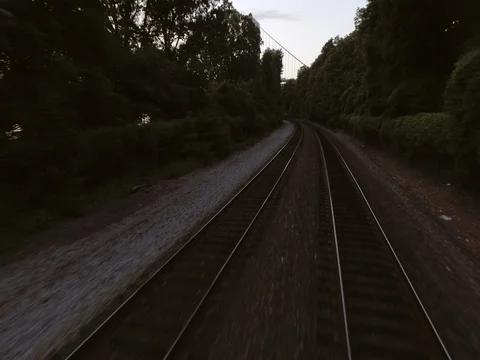 Aerial view over train tracks in New York City. New York. USA. Shot in 4K. Stock Footage 77819356