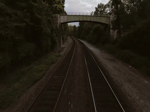 Aerial view over train tracks in New York City. New York. USA. Shot in 4K. Stock Footage 77819422