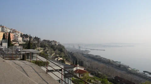 Aerial view over Trieste and harbour Stock Footage 36454397