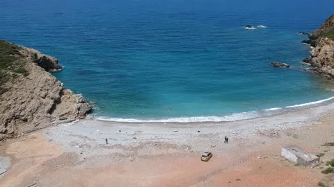 Aerial view over Tsoukalia beach in Alonissos, Greece Stock Footage 201801020