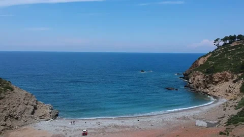 Aerial view over Tsoukalia beach in Alonissos, Greece Stock Footage 201803558