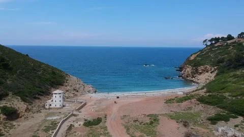 Aerial view over Tsoukalia beach in Alonissos, Greece Stock Footage 201804866