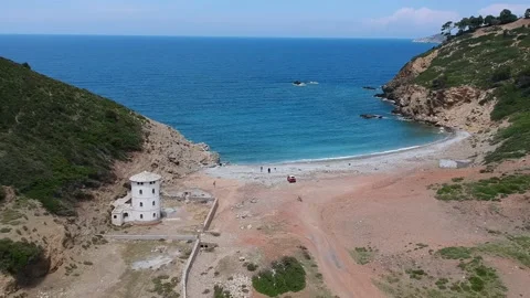 Aerial view over Tsoukalia beach in Alonissos, Greece Stock Footage 201806961