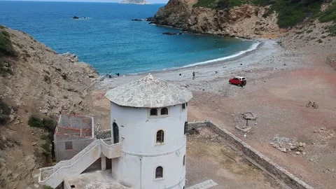 Aerial view over Tsoukalia beach in Alonissos, Greece Stock Footage 201811179
