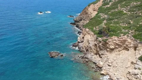 Aerial view over Tsoukalia beach in Alonissos, Greece Stock Footage 201814192