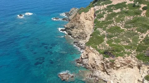 Aerial view over Tsoukalia beach in Alonissos, Greece Stock Footage 201814659