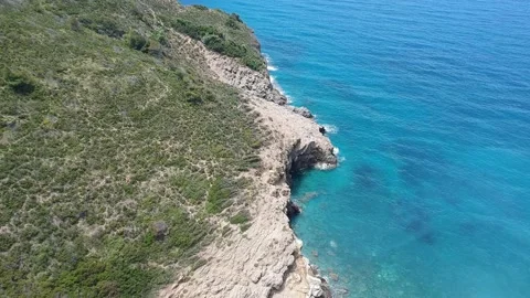 Aerial view over Tsoukalia beach in Alonissos, Greece Stock Footage 201815516