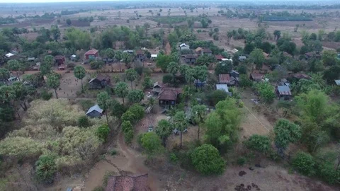 Aerial view over typical Cambodian village - Kampong Cham Province, Cambodia Stock Footage 83533404