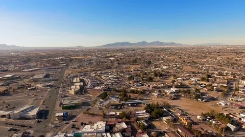 Aerial view over the US-Mexican border area in El Paso, TX and Ciudad Juarez Stock Footage 102456852
