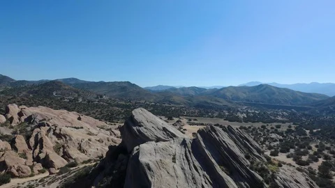 Aerial view over Vasquez Rocks in Agua Dulce California Stock Footage 125530605