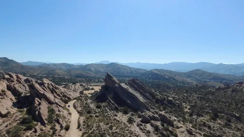 Aerial view over Vasquez Rocks in Agua Dulce California Stock Footage 125531973