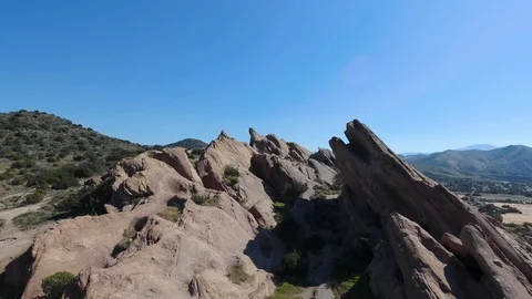 Aerial view over Vasquez Rocks in Agua Dulce California Stock Footage 125532003