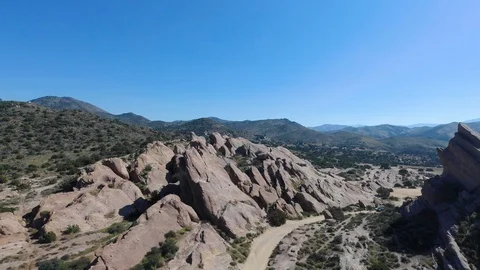 Aerial view over Vasquez Rocks in Agua Dulce California Stock Footage 125532373