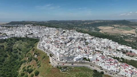 Aerial view over Vejer de la Frontera, Andalucía, Spain Stock Footage 310386642