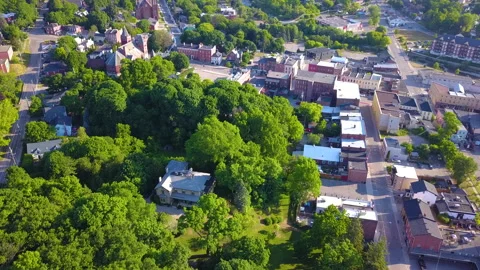 Aerial view over the vibrant small town of Port Hope, Ontario Stock Footage 135480464