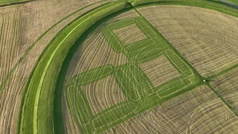 Aerial view over the Viking ring fortress at Aggersborg, Jutland, Denmark Stock Footage 310761047