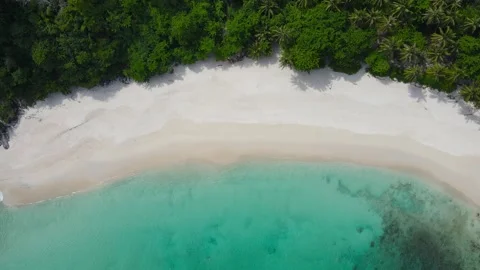 Aerial view over white beach sand and sew water clear Vídeo Stock 172391726