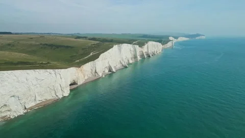 Aerial view over the white cliffs of The Seven Sisters Dover, south England. Stock Footage 323610159