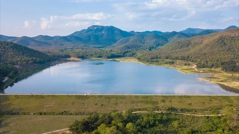 Aerial View Over Wind Dam 4K Time Lapse (tilt down) Stock Footage 90347452