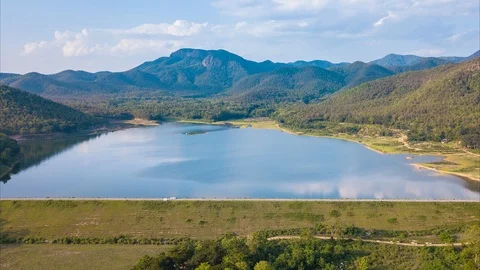 Aerial View Over Wind Dam 4K Time Lapse (zoom in) Stock Footage 90347740