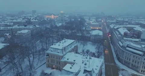Aerial view over winter Sofia with architectural buildings and rooftops Stock Footage 297784445
