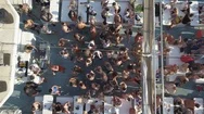 Aerial View Overhead On Party Booze Cruise Boat And Raise Higher Stock Footage