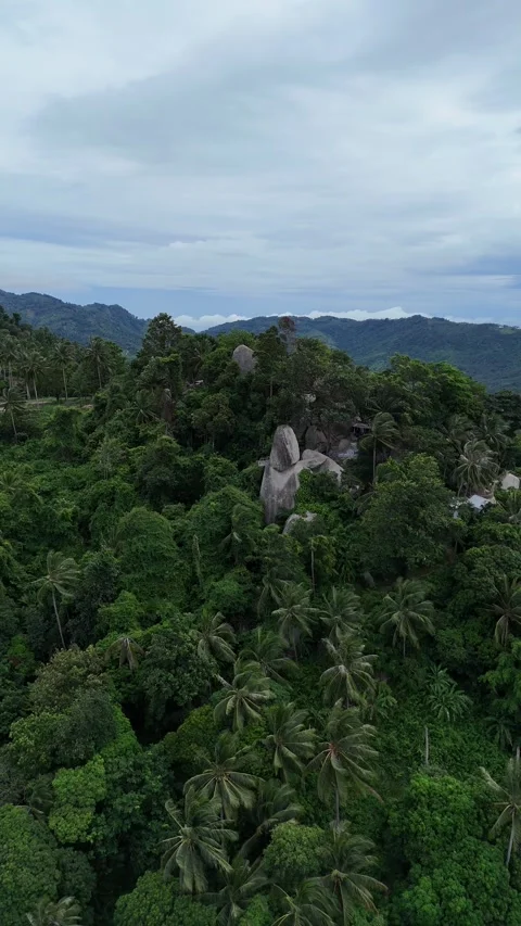 Aerial View of Overlap Stone 2 Rock Formation in Koh Samui, Thailand Vídeos de archivo 335830847