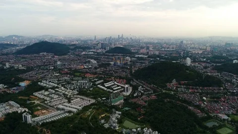 An aerial view overlooking city center. Stock Footage