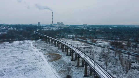 Aerial view overpass and winter field Video stock 227399533