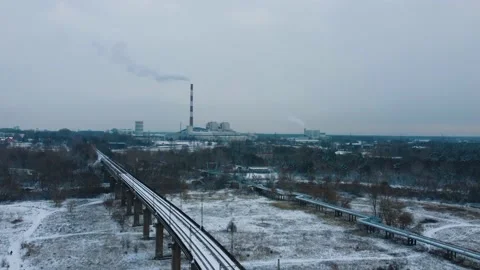 Aerial view overpass and winter field Video stock 227399536