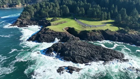 Aerial View of the Pacific Ocean and the Beautiful Oregon Coast Stock Footage 291908961
