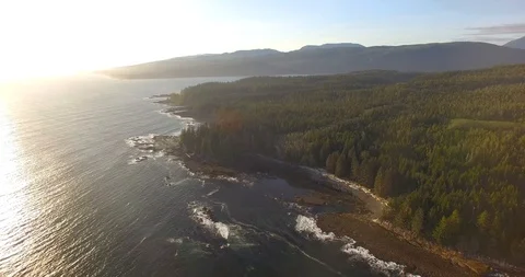 Aerial view of the Pacific Ocean Coast, BC, Canada, 4K Stock Footage