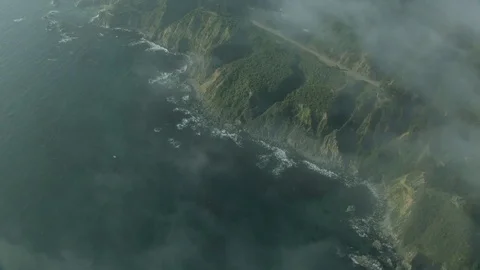 Aerial view Pacific Ocean coastal fog Big Sur Stock Footage