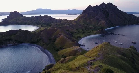 Aerial view of Padar Island, Flores during sunset. 4K Stock-Footage 93504953