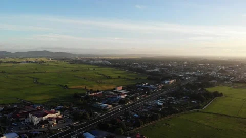 Aerial view of paddy fields and blue sky in Kepala Batas, Penang Stock Footage 228339299