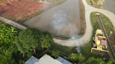Aerial view of paddy fields over Kepala Batas, Penang Stock Footage 258882575