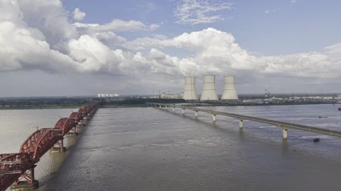 Aerial View of Padma River and Rooppur Nuclear Power Plant in Bangladesh Stock Footage 342619689