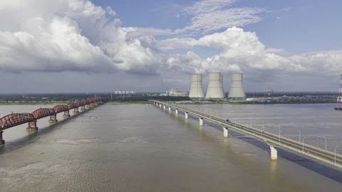 Aerial View of the Padma River Between Hardinge and Lalon Shah Bridges Video stock 342619529