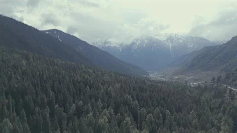 Aerial view of Pahalgam pine forest mountains in Kashmir India Vidéo 334714276