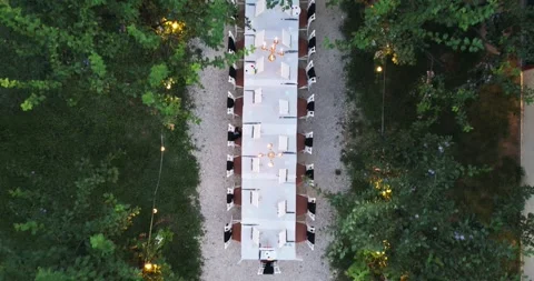 Aerial view of paint class long table outdoors in Tuscany style surrounding Video stock 311589041