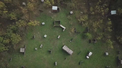 Aerial view of a paintball ground Stock Footage 217359750